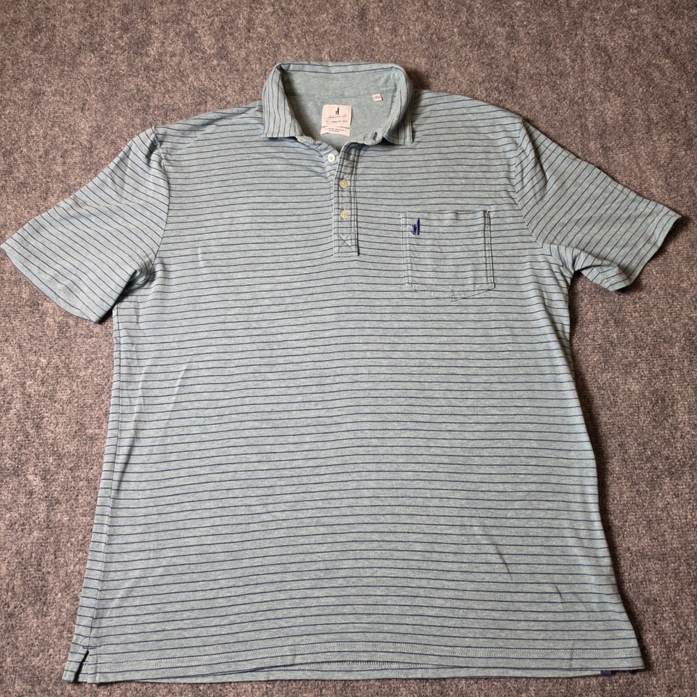 Johnnie-O Hangin Out Polo Shirt Mens XL Mako Blue Striped Cotton Modal Ryan
